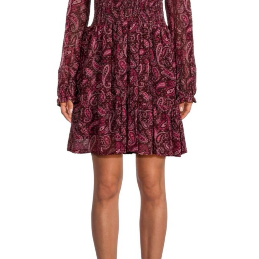 PINKO purple, pink paisley smock dress , v neck
, pull on. , long sleeves